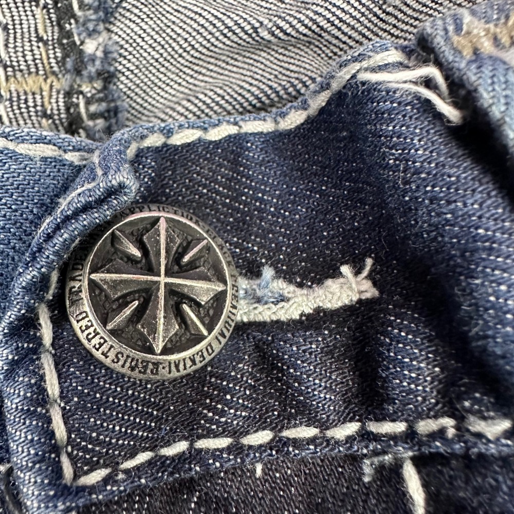 Affliction Blake Black Premium Mens Jeans 32 Dark Wash Embroidered Strt Leg Y2K - Picture 10 of 13